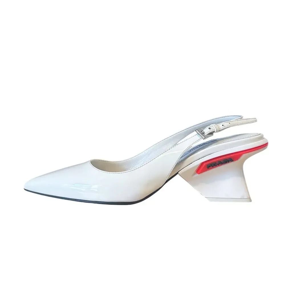 Prada | Shoes | Prada White Patent Leather Slingback Pointed Toe
